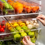 热卖厨房塑料拉出存储盒透明抽屉冰箱食品组织者与处理