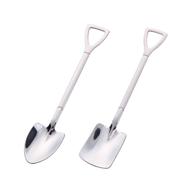 Shovel Retro Cute Square Head Spoon Kitchen Gadget Stainless Steel Iron Shovel Spoon Coffee Ice Cream Spoon