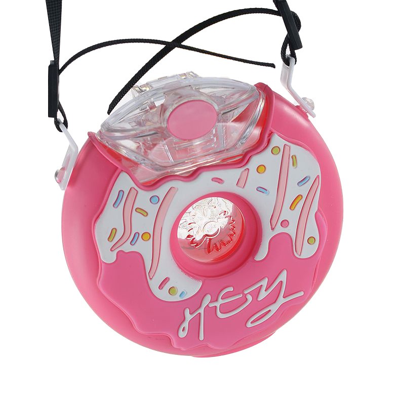 2021 New Donut Shape 380ml Children Bpa Free Drinking Bottle Cute Portable School Kids Water Bottle With Straw /strap