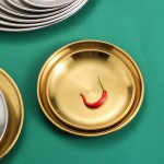 Korean Gold Pan Western Food Plate BBQ Plate Cake Dessert Fruit Plate Buffet 304 Stainless Steel