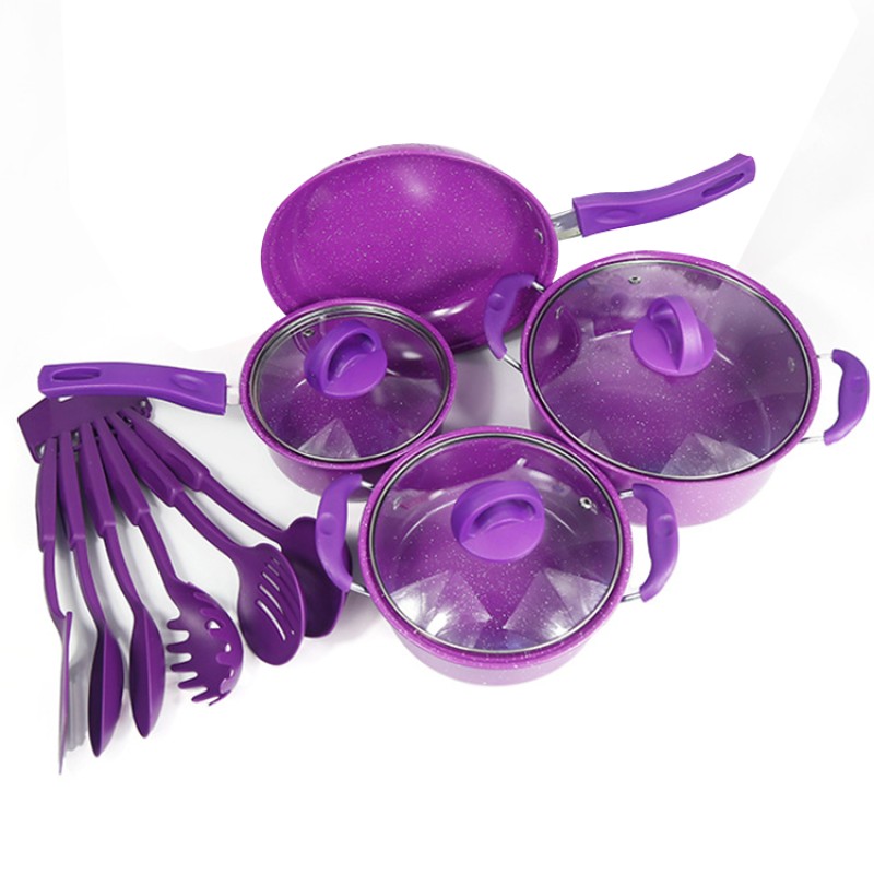 Hot Sale Aluminium Non Stick Purple / Coated Cook Kitchenware Granite Coating Cooking Pot Marble Cookware Set