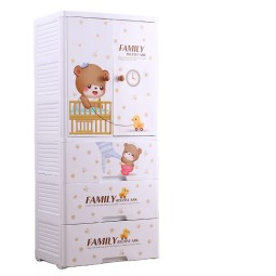热高品质60*41*114厘米开门熊宝宝卡通塑料衣柜衣架和3个抽屉