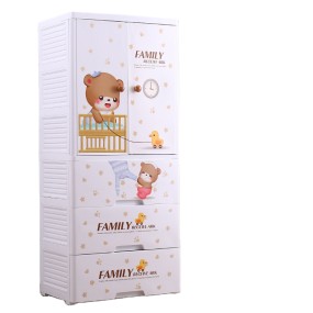 Hot  High Quality 60*41*114 Cm Open Door Baby Bear Cartoon Plastic Wardrobe With Hanger and 3 Drawers