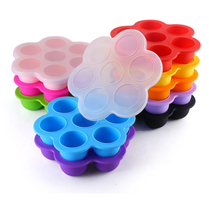 Reusable Bpa Free Portable Round Silicone Bites Tray Mold Baby Food Storage Containers With Lid