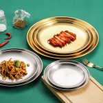 Korean Gold Pan Western Food Plate BBQ Plate Cake Dessert Fruit Plate Buffet 304 Stainless Steel