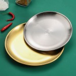 Korean Gold Pan Western Food Plate BBQ Plate Cake Dessert Fruit Plate Buffet 304 Stainless Steel