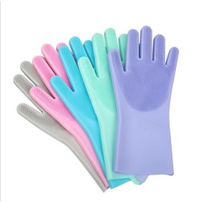 Custom Made 100% Food Grade Hot Sale 120g Heat Resistant Brush Magic Silicone Dishwashing Gloves With Wash Scrubber