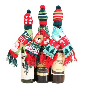 New Product Christmas Hats Cotton Decoration Decor Ornament Xmas Christmas Wine Bottle Cover Knitted Christmas Wine Scarf Hat