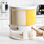 热高品质厨房防潮6格可旋转白米分配器谷物储存盒塑料谷米桶