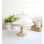 Hot Selling Luxury Wood Cake Stand with Glass Dome Cover Wood Base for Wedding Dessert Party