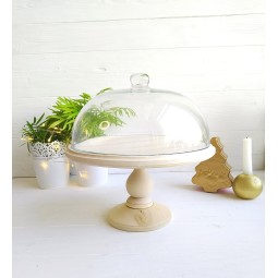 Hot Selling Luxury Wood Cake Stand with Glass Dome Cover Wood Base for Wedding Dessert Party