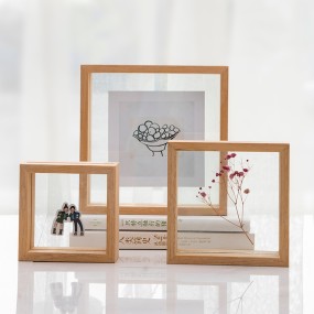 Photo Frame Wall Art Transparent Double-Sided Glass Picture Wood Frame