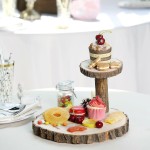 Custom 2 Tier Natural Wood Slice Slab Food Server Wooden Dessert & Cupcake Stand Wooden Round Cake Stand