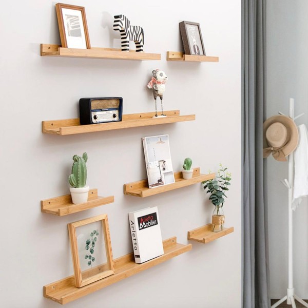 Custom 2 Shelves 2 Piece Pine Wood Solid Wood Floating Shelf Wall Mounted