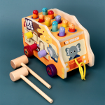 Cartoon Wooden Ice Cream Truck Mole Children Early Education Tractor-Trailer Peg Pounding Station Music Class Educational Toy