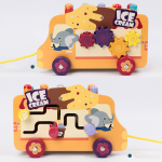 Cartoon Wooden Ice Cream Truck Mole Children Early Education Tractor-Trailer Peg Pounding Station Music Class Educational Toy