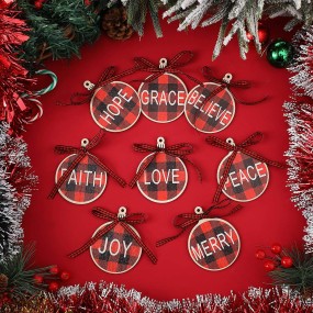 Christmas Wishing Tree Ornament Wooden Hanging Craft Buffalo Plaid Print Wooden Hanging Christmas Decoration Tree