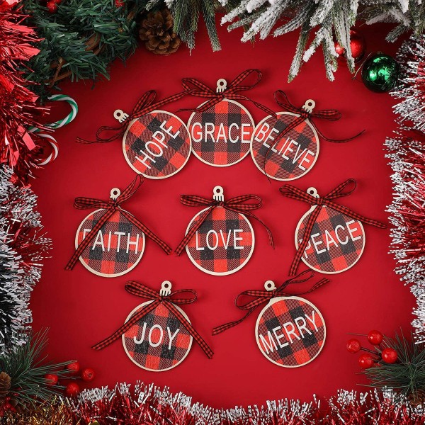 Christmas Wishing Tree Ornament Wooden Hanging Craft Buffalo Plaid Print Wooden Hanging Christmas Decoration Tree