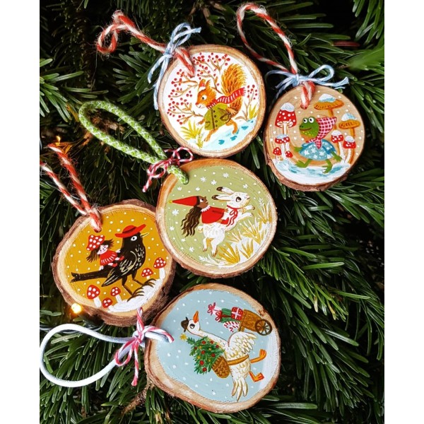 Custom DIY Craft Natural Wood Slice Paint Christmas Round Tree Ornament Wood Slice