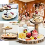 Custom 2 Tier Natural Wood Slice Slab Food Server Wooden Dessert & Cupcake Stand Wooden Round Cake Stand