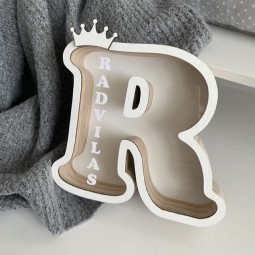Custom Fashion Home Accent Desktop Coin Decor Wooden Acrylic Letter Piggy Bank