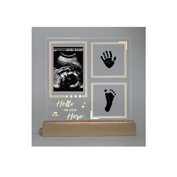 Wholesale Transparent Double-Sided Personalized Acrylic Handprint Photo Frame Custom Acrylic Gift Wooden Lamp Base