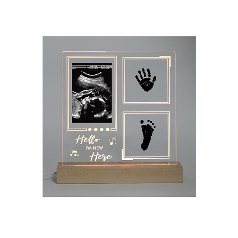 Wholesale Transparent Double-Sided Personalized Acrylic Handprint Photo Frame Custom Acrylic Gift Wooden Lamp Base