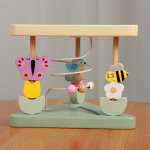 Baby Children Educational Toy Montessori Wooden Toy Wooden Ring Flower Bee Triangle Wire Bead Toy