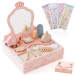 Hot Selling Scandinavian Style Unisex Princess Playhouse Makeup Small Dressing Table Wooden Children Pink Mirror Toy Set Zhejiang