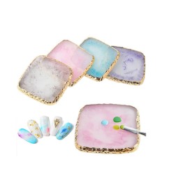 Hot Selling Natural Resin Pink Square Nail Art Palette Display Paint Tray Crystal Palette
