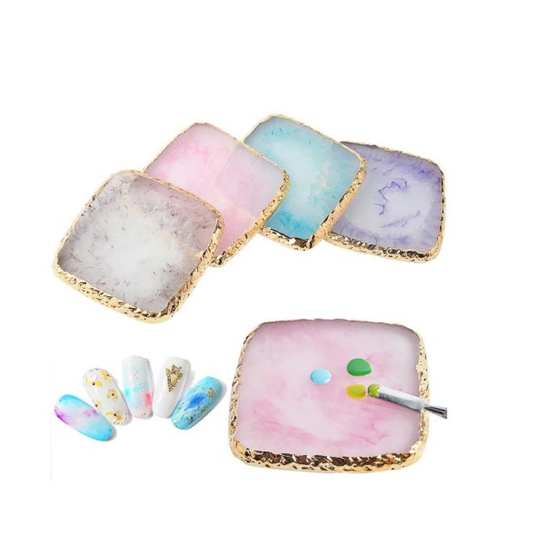Hot Selling Natural Resin Pink Square Nail Art Palette Display Paint Tray Crystal Palette