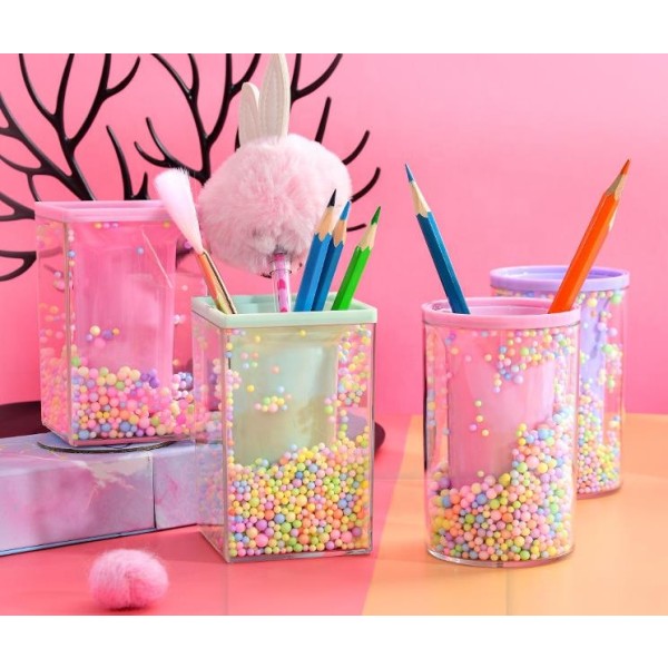 Most Popular Colorful Transparent Clear Acrylic Bubble Ball Cute Fancy Pen Holder Desk Cute Makeup Brush Plastic Tool Cup