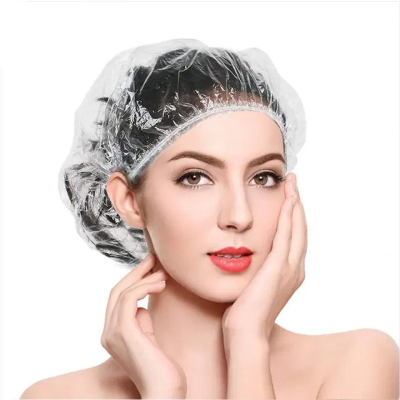 Salon Waterproof Plastic Shower Cap Hotel Disposable Plastic Shower Hair Cap
