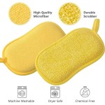 Wholesale Microfiber Dishwashing Sponge Brush Kitchen Essential Grease Removal Safe Pots Dishes Sponge Pad Damage
