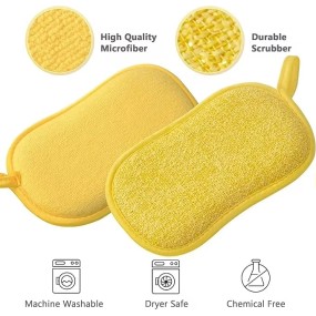Wholesale Microfiber Dishwashing Sponge Brush Kitchen Essential Grease Removal Safe Pots Dishes Sponge Pad Damage