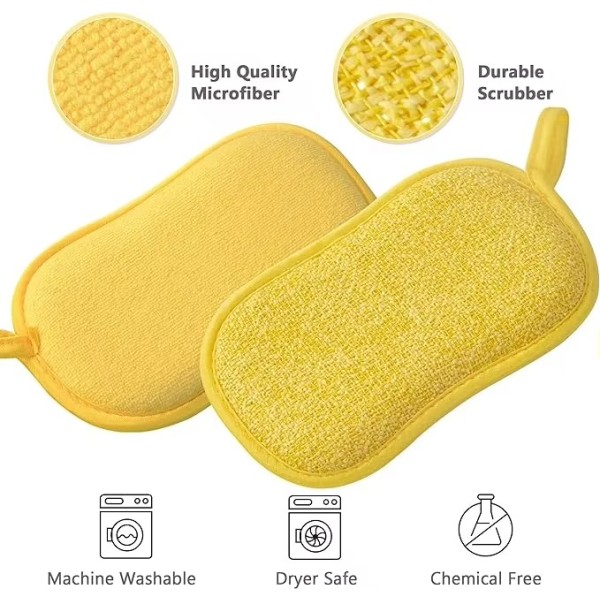 Wholesale Microfiber Dishwashing Sponge Brush Kitchen Essential Grease Removal Safe Pots Dishes Sponge Pad Damage