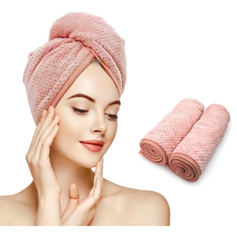 2-Pack Quick Magic Hair Dry Hat Microfiber Hair Towel for Women Turban Twist with Button