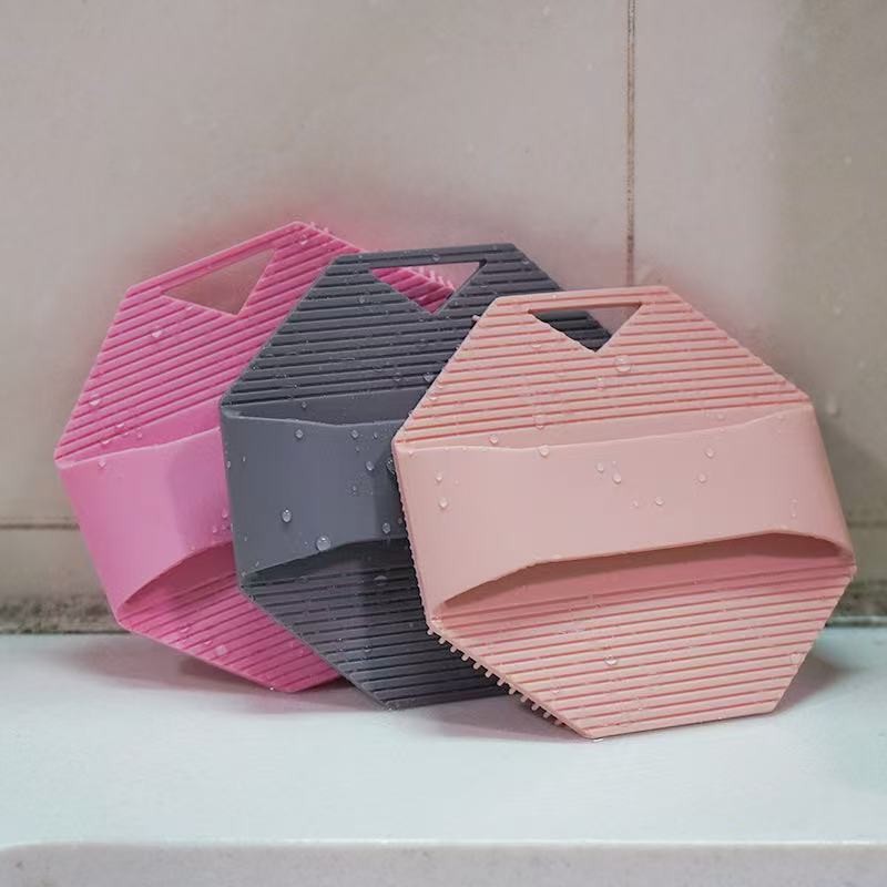 Soft Antibacterial Silicone Body Washer Anti-Slip Shower Shampoo Exfoliating Bath Brush Hand Strap Minimalist Style Eco-Certified