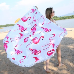 Flamingo Large Round Beach Towel Diameter 59 Inches Beach Blanket Picnic Table Cover