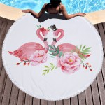 Flamingo Large Round Beach Towel Diameter 59 Inches Beach Blanket Picnic Table Cover