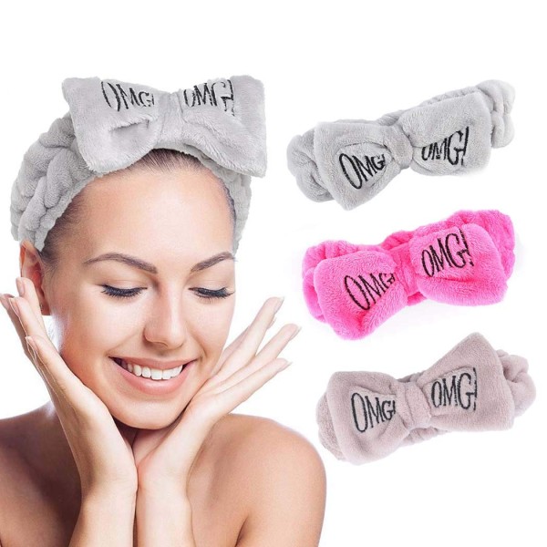 Women's Fashion Soft Coral Wool Bow Headband Stretch Makeup Shower Bath Towel