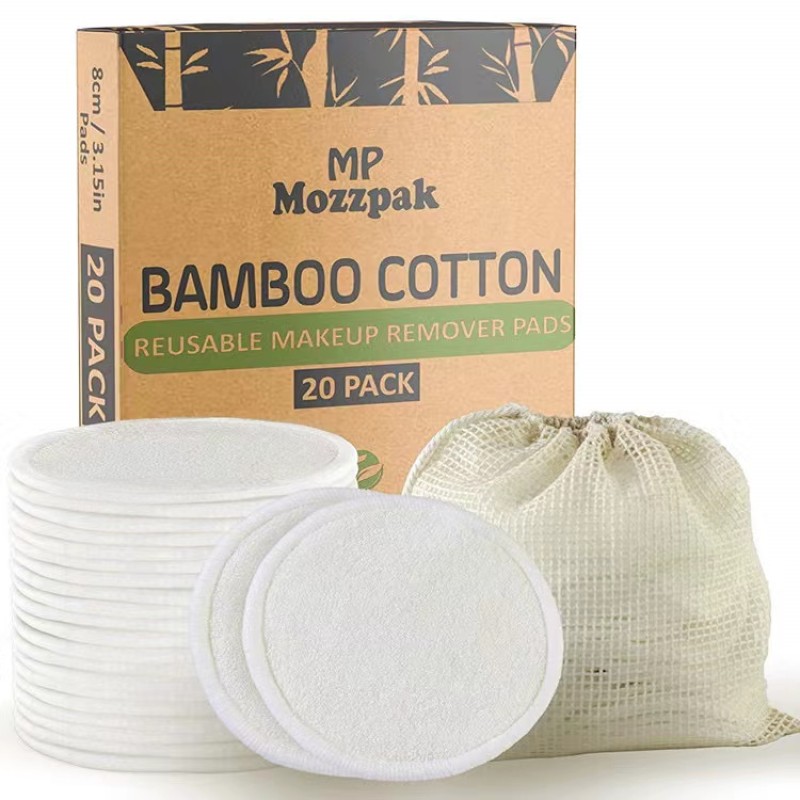 Washable Eco-Friendly Natural Reusable Facial Cleansing Cotton Round Bamboo Organic Makeup Remover Pads