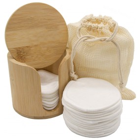 Reusable Makeup Remover Pads Round Washable Bamboo Terry Makeup Removal Facial Cleansing Wipes Discs Bamboo Pot Box Holder