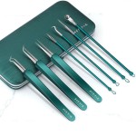 Pimple Tool Label Printing Acne Popper with Mirror Facial Extractor Stainless Steel Pimple Needle Blackhead Tweezers Set