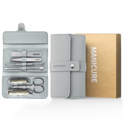 7pcs Manicure and Pedicure Set Anti-Splash Nail Clipper Stainless Steel Nail Scissor Pusher Tool with Leather Pouch