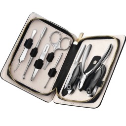 Mantis Manicure Pedicure Set 9pcs Stainless Steel Nail Clipper and Ingrown Toenail Clipper Leather Finger Gift Box