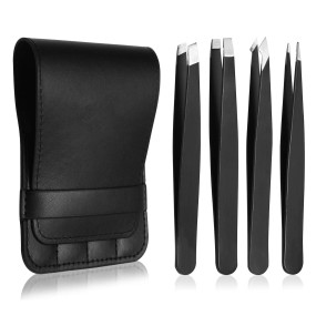 Professional Stainless Steel Eyelash and Eyebrow Grooming Tweezers Set 5pcs Own Brand with Slant Tip