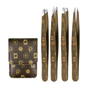 Hair Removal Tweezers Stainless Steel Eyebrow Tweezers Slant Tweezer Silver Tip Pointed Face Harmless Makeup Beauty Tool Brown