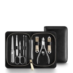 8 pcs Nail Clipper Manicure Set Shape Beveled Stainless Steel Professional Nail Clipper Trimming File Tool with Leather Case