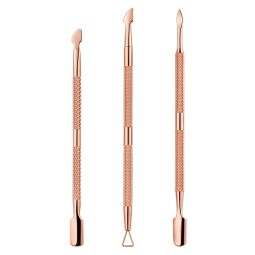 Wholesale Nail Tool Gold 3 pcs Stainless Steel Double Head Nail Cuticle Pusher Set Nail Cuticle Care Cleaner Trimmer